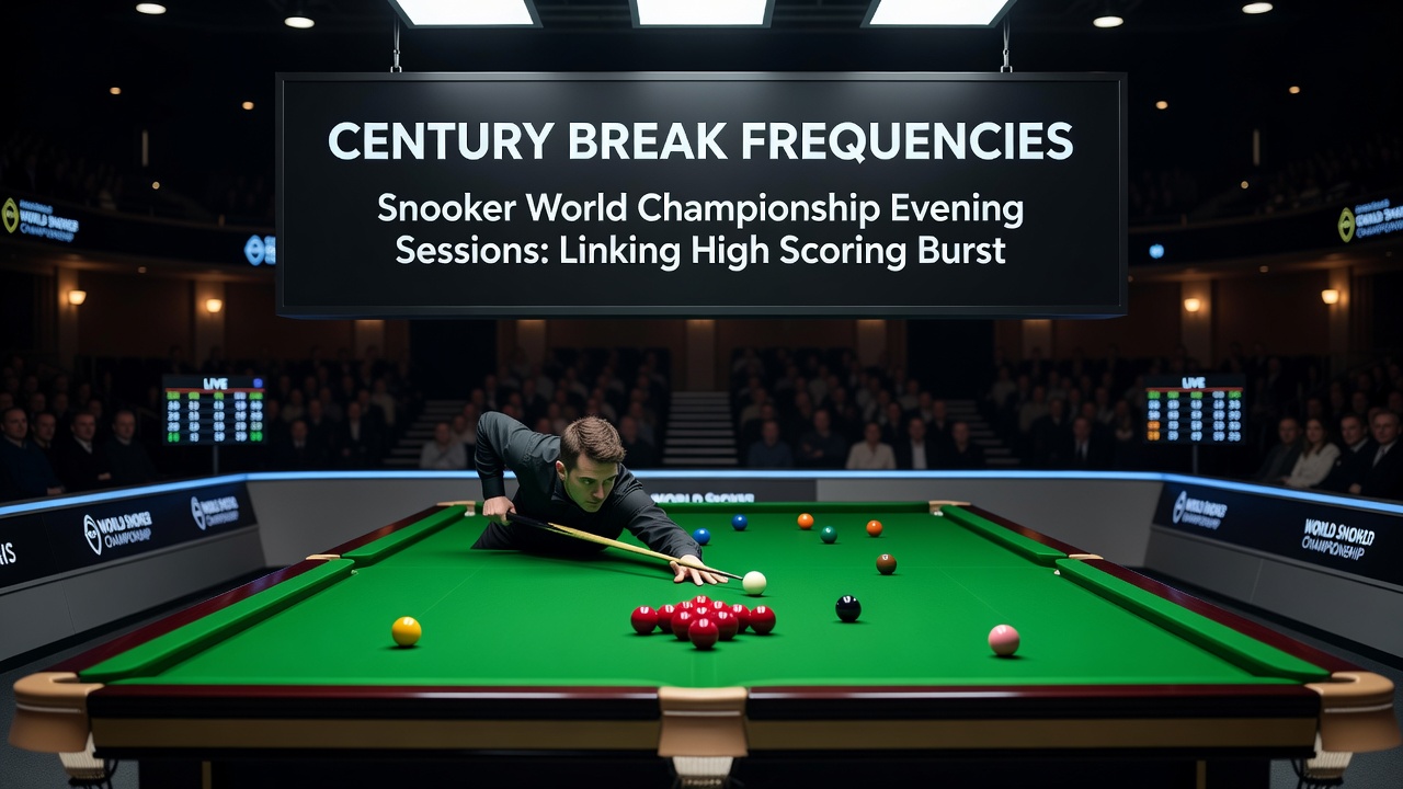 Close-up of snooker scoreboard displaying century break totals during evening play