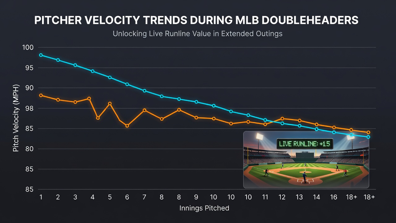 Close-up of a pitcher's arm during a doubleheader with velocity and spin rate overlays displayed on screen