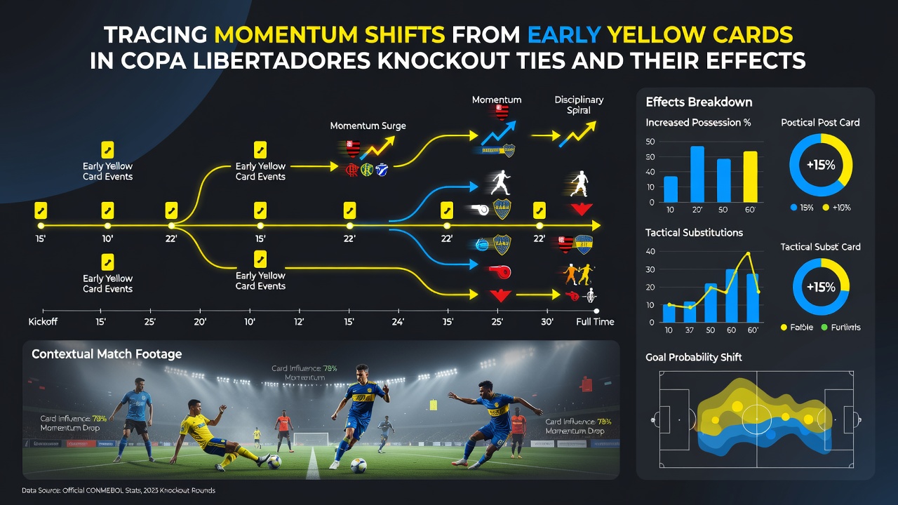 Chart showing goal distribution after early yellow cards in Libertadores knockout stages