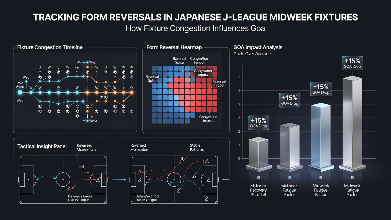 Statistical chart displaying goal timing distributions during J-League midweek congestion periods